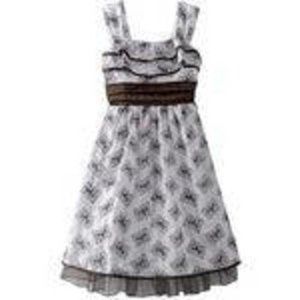 Girls Party Dress 7 Brown White Butterfly Holiday Sleeveless Smocked My Michelle